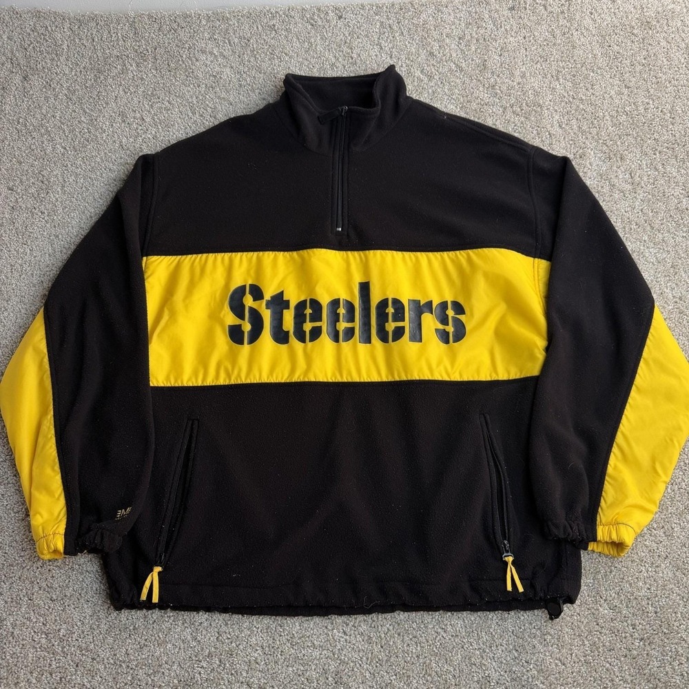 Vintage Pittsburgh Steelers Jacket Mens Large Black NFL Mirage Fleece 1/4 Zip